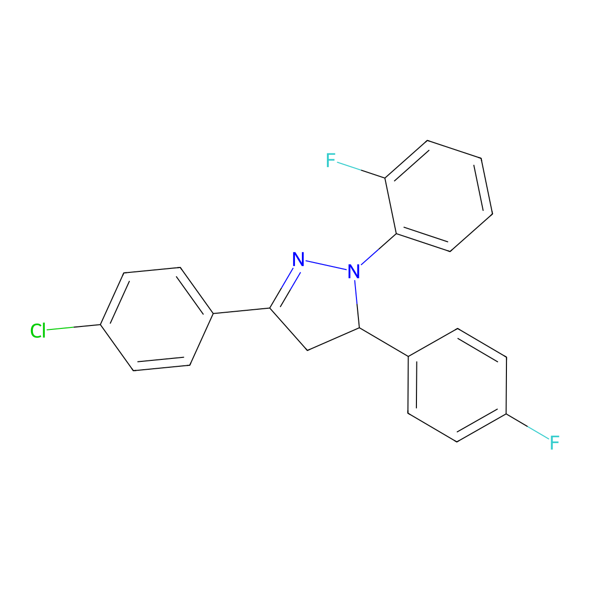5-(4-Chlorophenyl)-2-(2-fluorophenyl)-3-(4-fluorophenyl)-3,4-dihydropyrazole molecular structure, CAS 301212-69-1