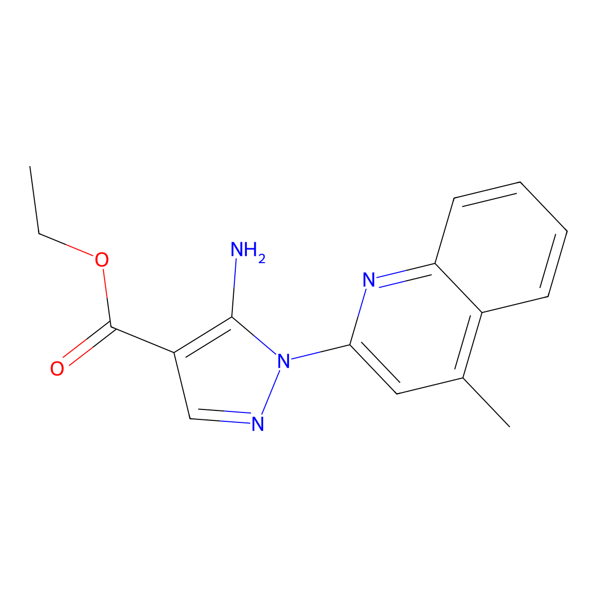 ethyl 5-amino-1-(4-methylquinolin-2-yl)-1H-pyrazole-4-carboxylate molecular structure, CAS 301223-05-2