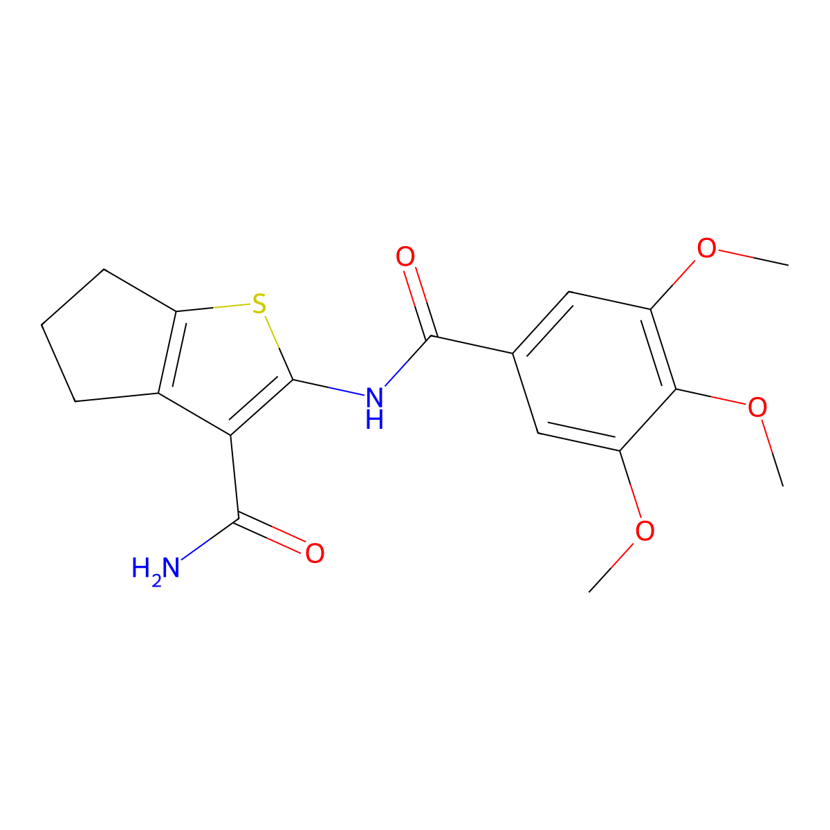 2-(3,4,5-trimethoxybenzamido)-4H,5H,6H-cyclopenta[b]thiophene-3-carboxamide molecular structure, CAS 301224-10-2