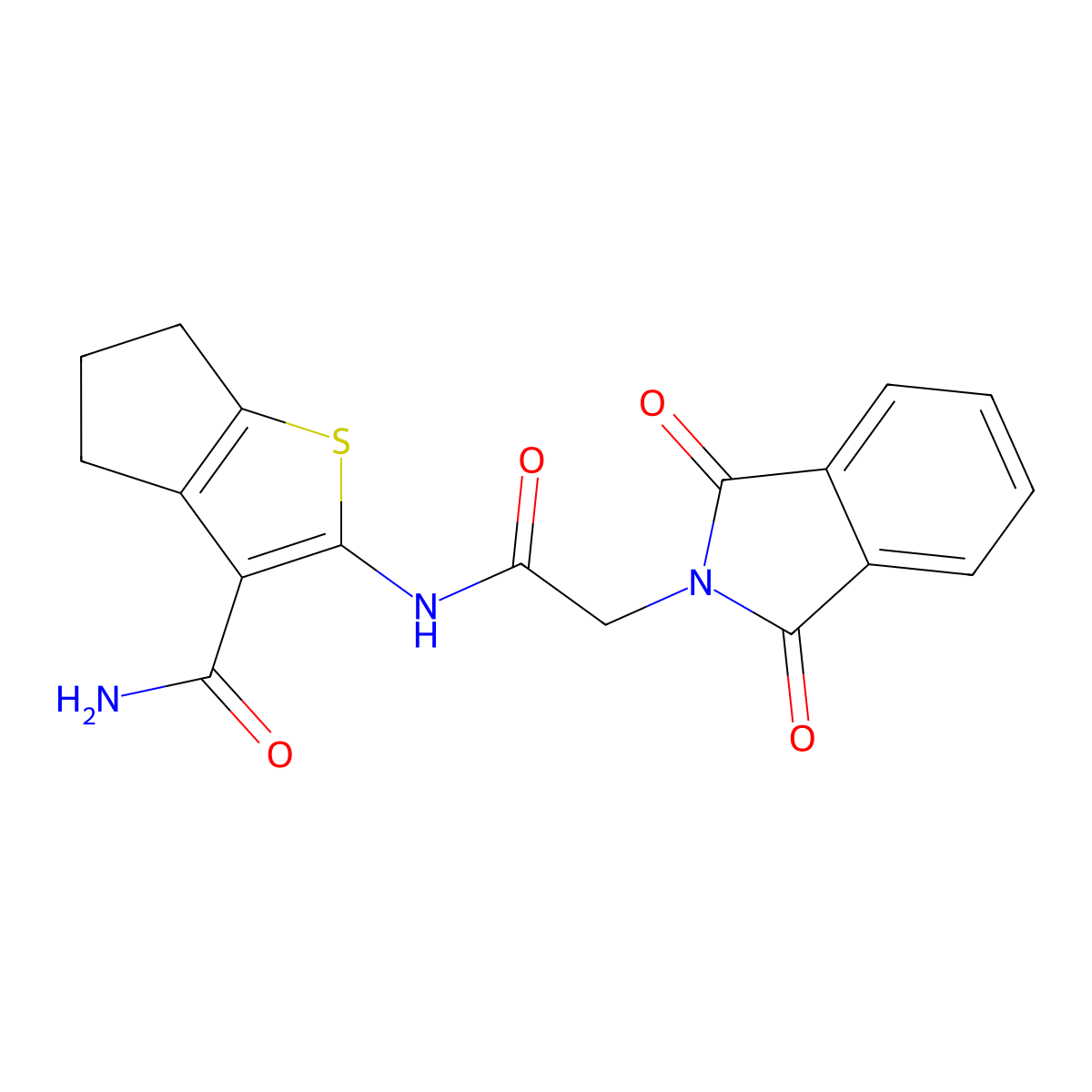 2-(2-(1,3-dioxoisoindolin-2-yl)acetamido)-5,6-dihydro-4H-cyclopenta[b]thiophene-3-carboxamide molecular structure, CAS 301224-19-1