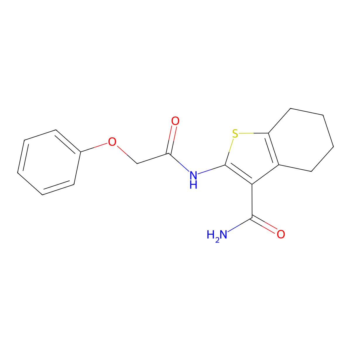 2-[(Phenoxyacetyl)amino]-4,5,6,7-tetrahydro-1-benzothiophene-3-carboxamide molecular structure, CAS 301224-25-9
