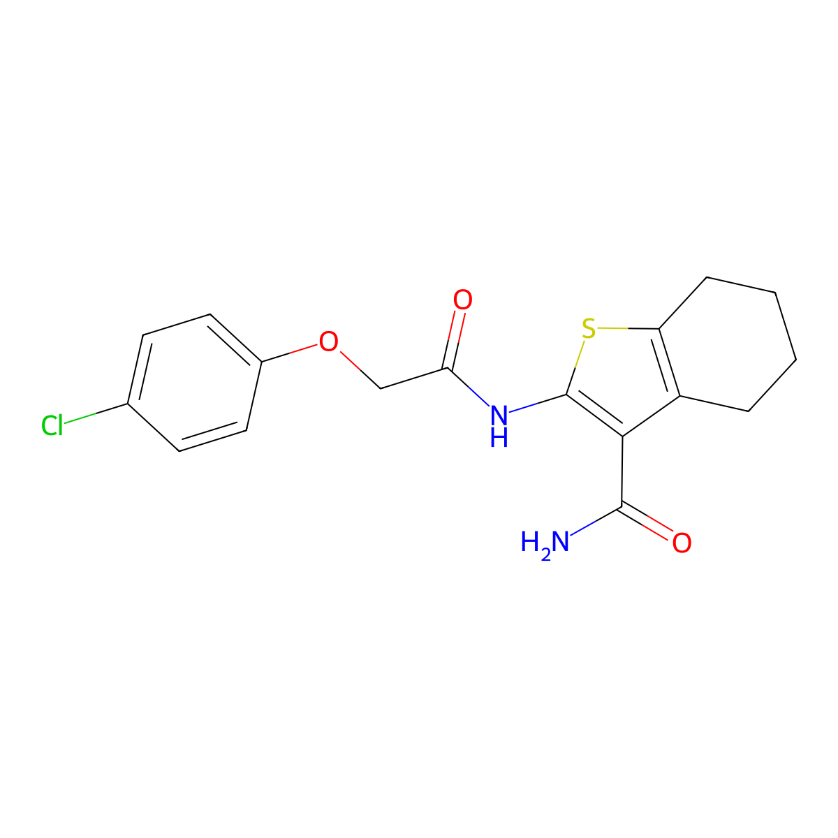 2-{[(4-Chlorophenoxy)acetyl]amino}-4,5,6,7-tetrahydro-1-benzothiophene-3-carboxamide molecular structure, CAS 301224-27-1