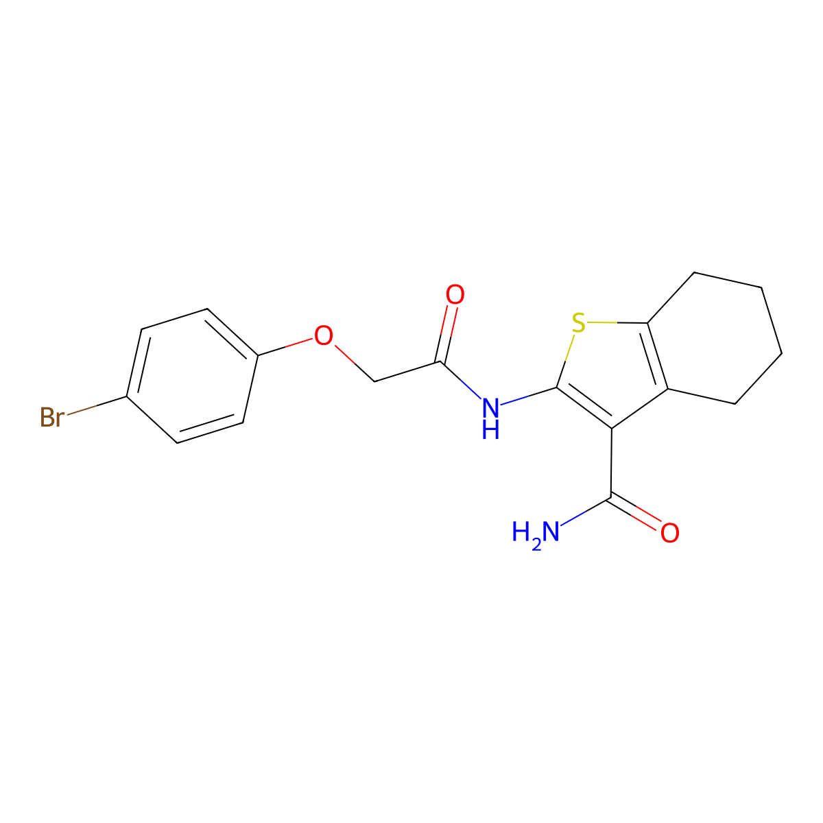 2-[2-(4-Bromophenoxy)acetamido]-4,5,6,7-tetrahydro-1-benzothiophene-3-carboxamide molecular structure, CAS 301224-29-3