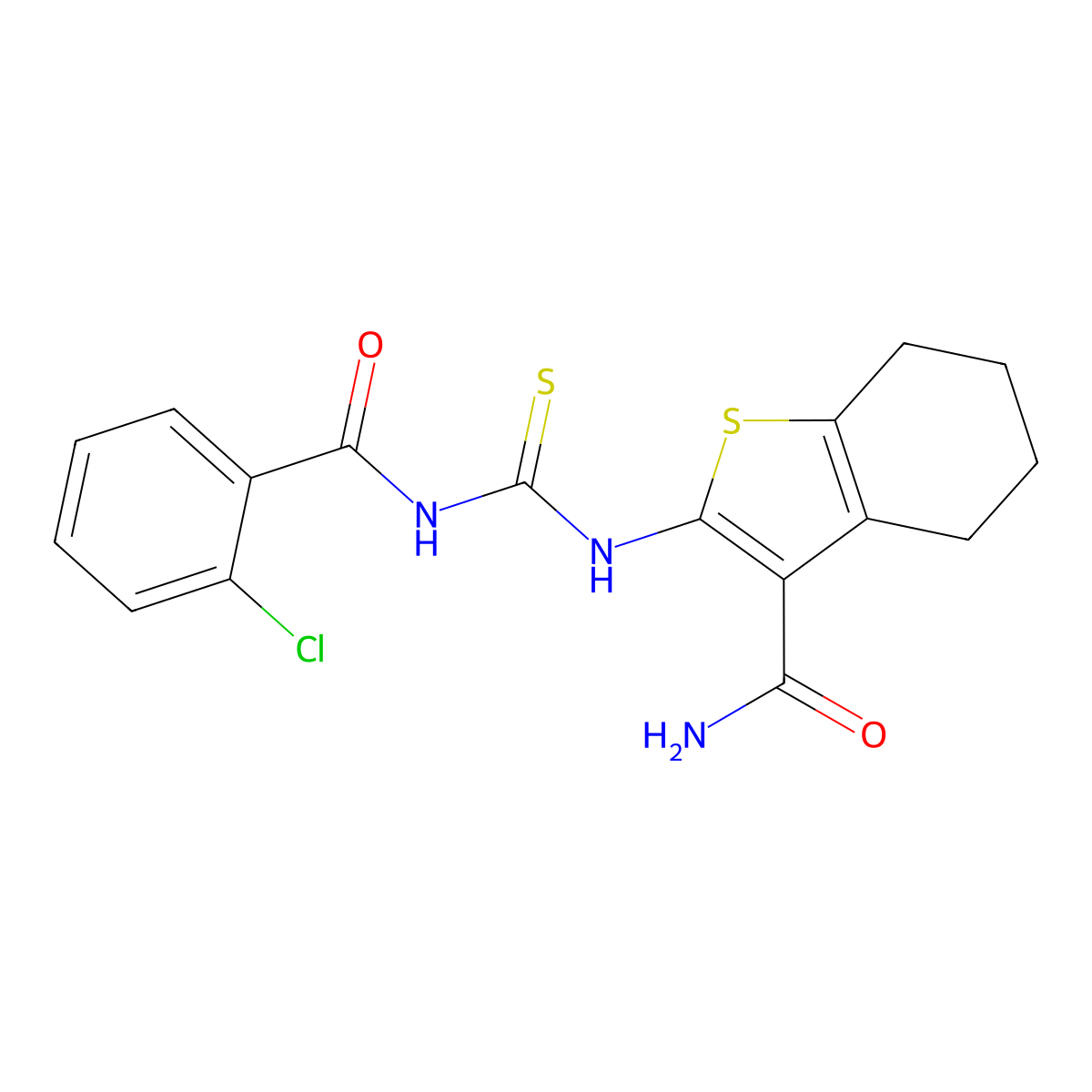 2-[(2-Chlorobenzoyl)carbamothioylamino]-4,5,6,7-tetrahydro-1-benzothiophene-3-carboxamide molecular structure, CAS 301224-42-0