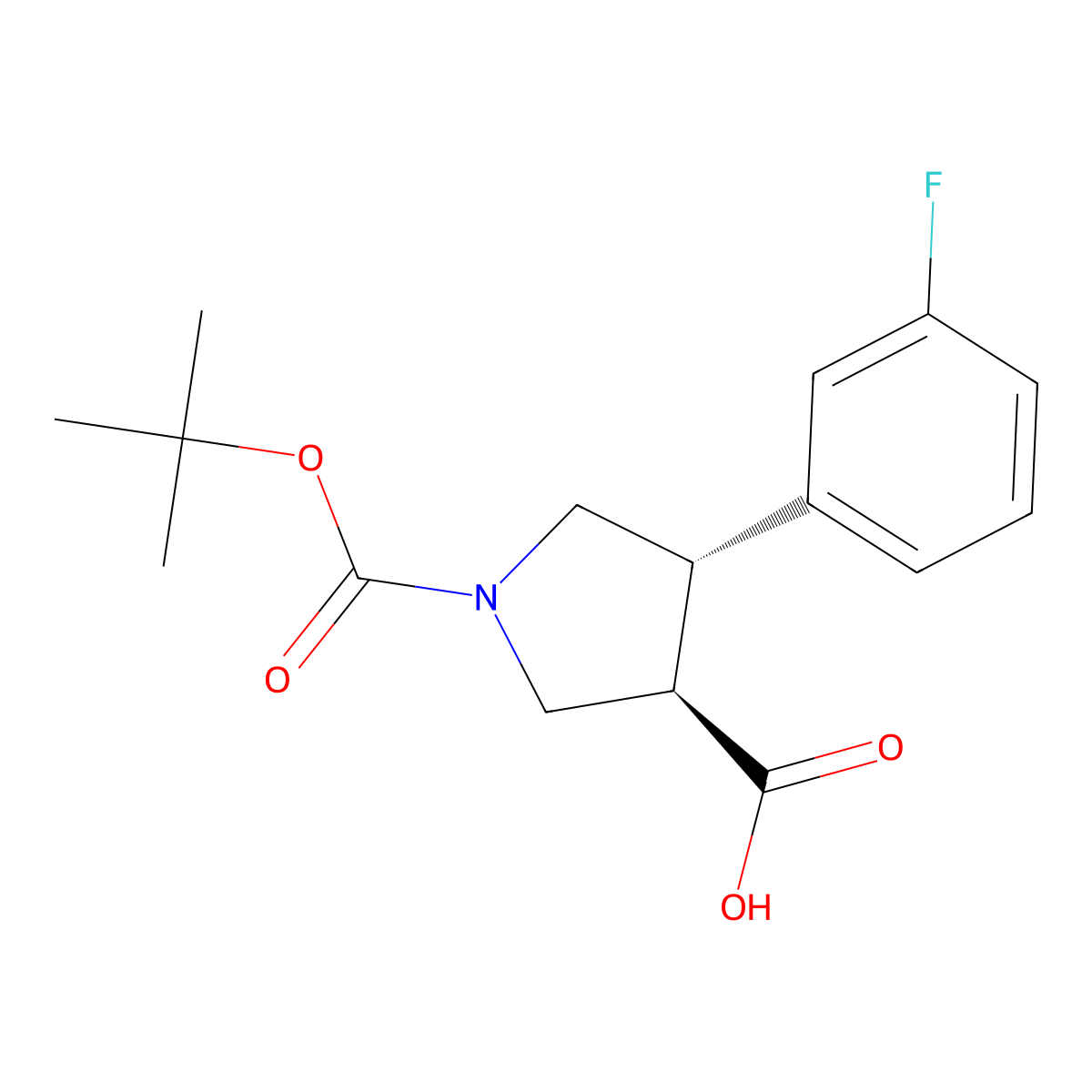 trans-1-(tert-Butoxycarbonyl)-4-(3-fluorophenyl)pyrrolidine-3-carboxylic acid molecular structure, CAS 301226-53-9