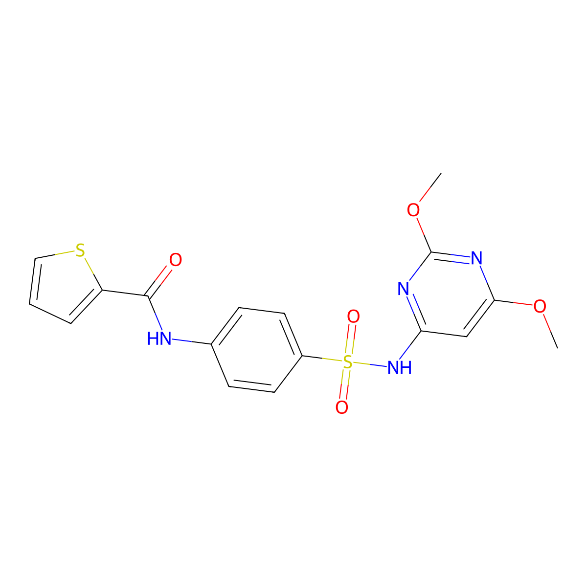 N-(4-{[(2,6-dimethoxy-4-pyrimidinyl)amino]sulfonyl}phenyl)-2-thiophenecarboxamide molecular structure, CAS 301227-21-4