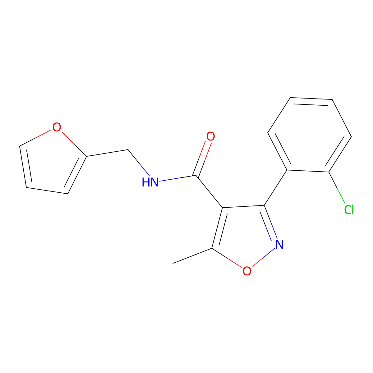 3-(2-chlorophenyl)-N-(furan-2-ylmethyl)-5-methyl-1,2-oxazole-4-carboxamide molecular structure, CAS 301227-23-6