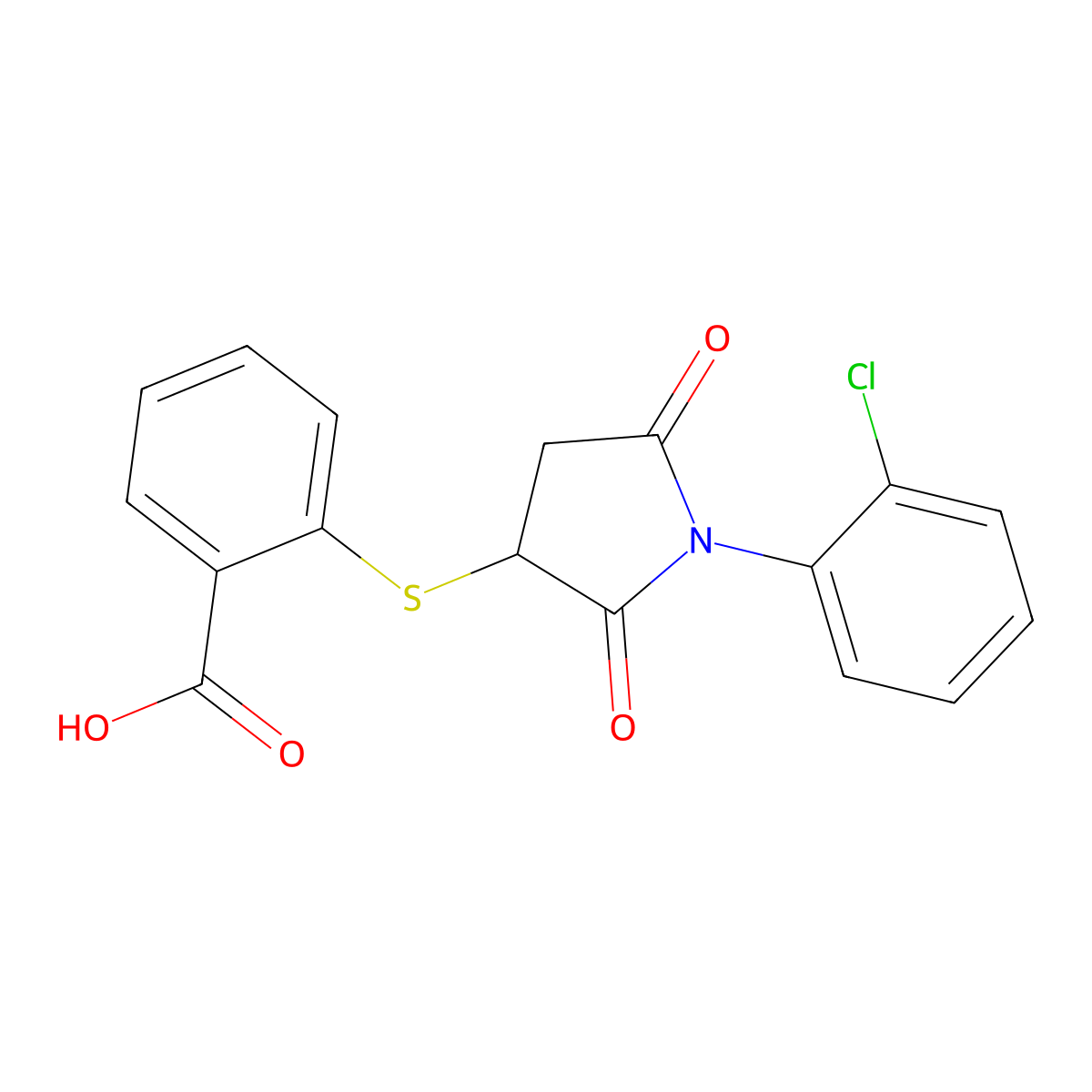 2-{[1-(2-Chlorophenyl)-2,5-dioxopyrrolidin-3-yl]sulfanyl}benzoic acid molecular structure, CAS 301227-26-9