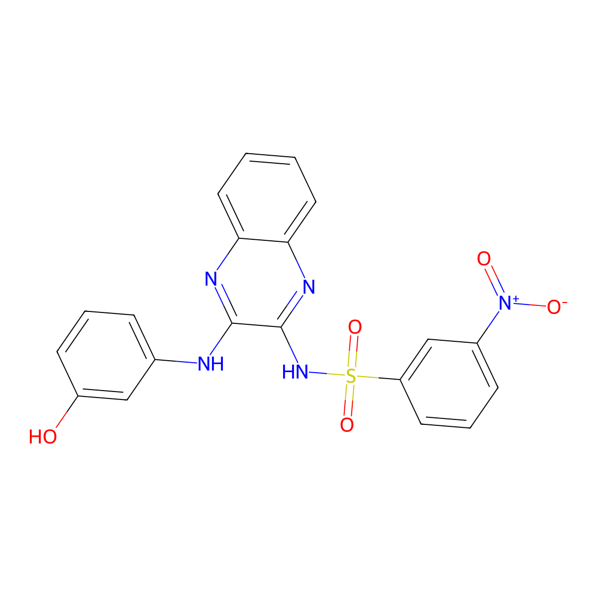 N-(3-(3-hydroxyphenylamino)quinoxalin-2-yl)-3-nitro-benzenesulfonamide molecular structure, CAS 301228-68-2