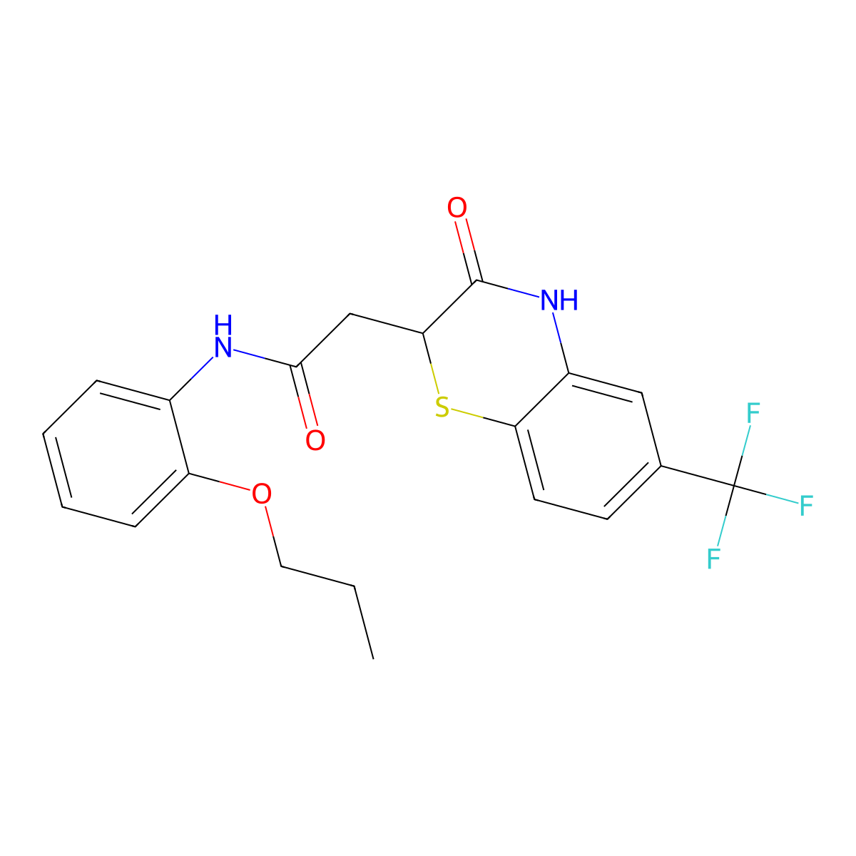 2-[3-oxo-6-(trifluoromethyl)-3,4-dihydro-2H-1,4-benzothiazin-2-yl]-N-(2-propoxyphenyl)acetamide molecular structure, CAS 301228-96-6