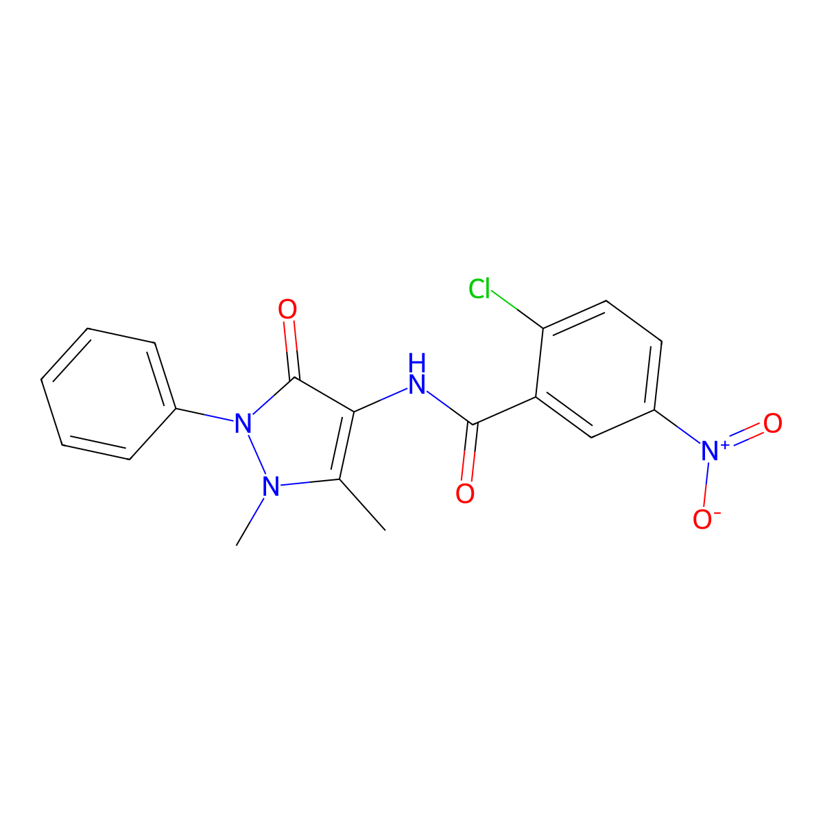 2-chloro-N-(1,5-dimethyl-3-oxo-2-phenyl-2,3-dihydro-1H-pyrazol-4-yl)-5-nitrobenzamide molecular structure, CAS 301233-14-7