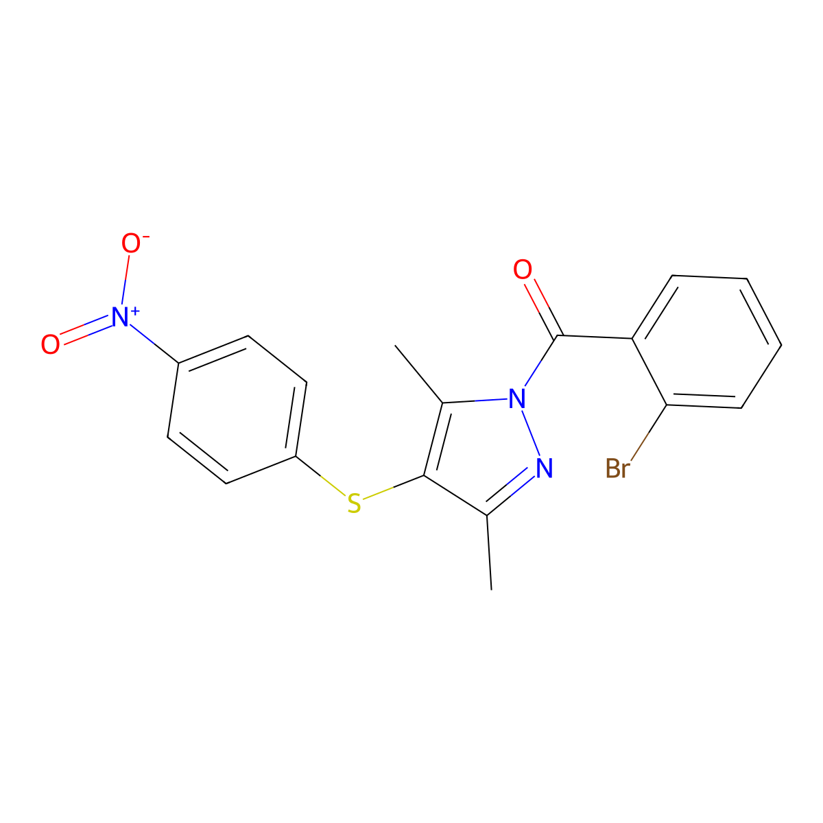 1-(2-bromobenzoyl)-3,5-dimethyl-4-[(4-nitrophenyl)sulfanyl]-1H-pyrazole molecular structure, CAS 301233-95-4