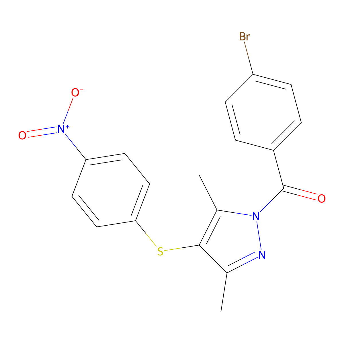(4-bromophenyl)(3,5-dimethyl-4-((4-nitrophenyl)thio)-1H-pyrazol-1-yl)methanone molecular structure, CAS 301234-02-6