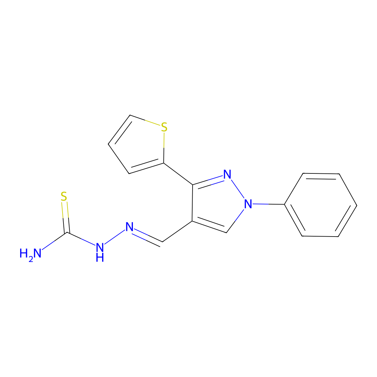 2-[[1-Phenyl-3-(2-thienyl)-1H-pyrazol-4-yl]methylene]hydrazinecarbothioamide molecular structure, CAS 301234-93-5