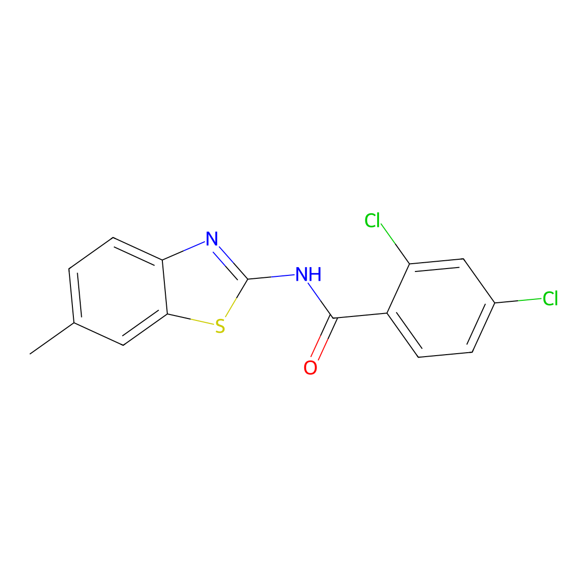 2,4-dichloro-N-(6-methyl-1,3-benzothiazol-2-yl)benzamide molecular structure, CAS 301235-95-0