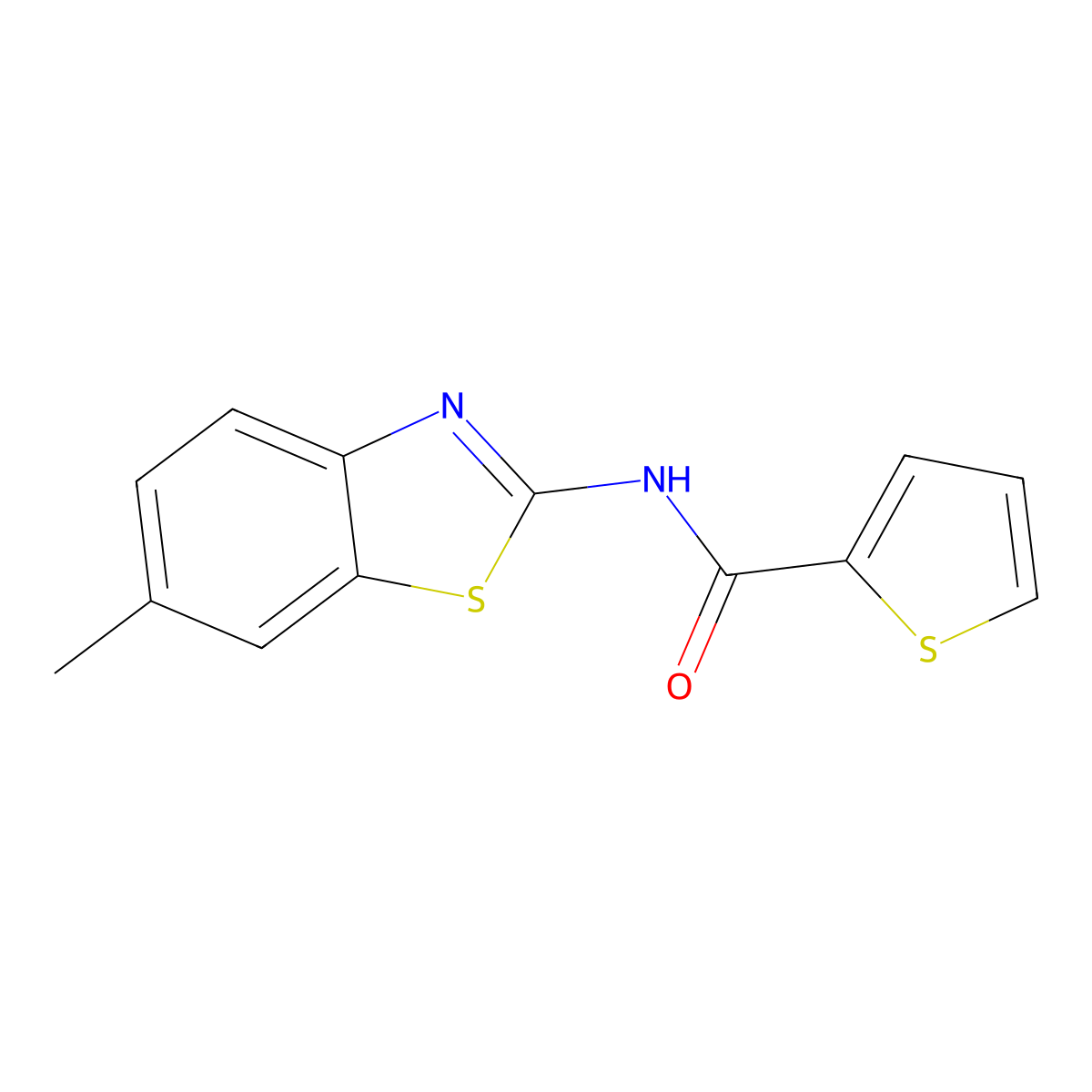 N-(6-methylbenzo[d]thiazol-2-yl)thiophene-2-carboxamide molecular structure, CAS 301236-19-1