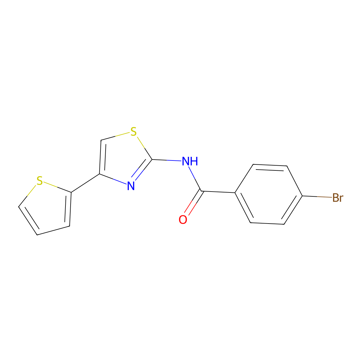4-bromo-N-(4-(thiophen-2-yl)thiazol-2-yl)benzamide molecular structure, CAS 301236-53-3