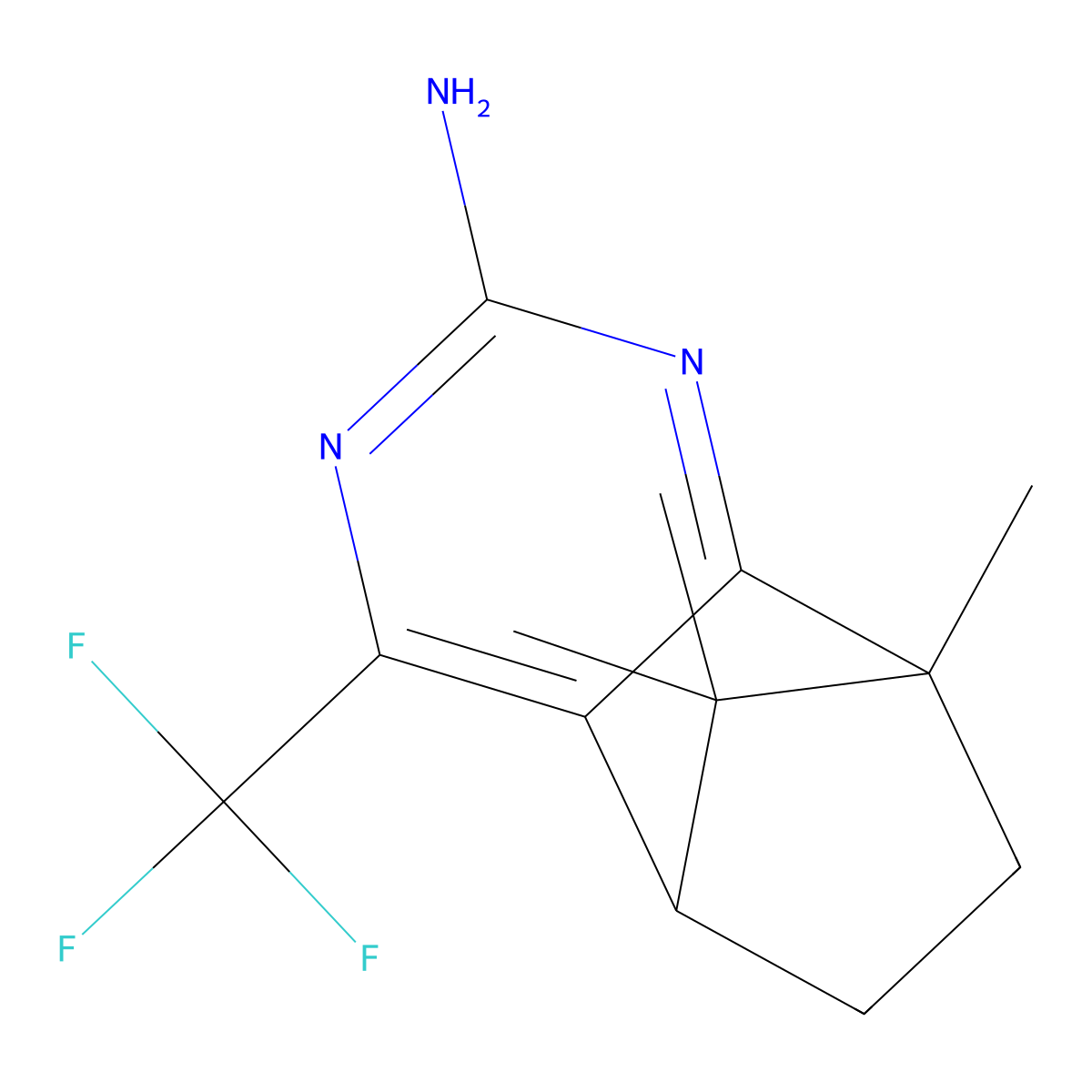 1,11,11-Trimethyl-6-(trifluoromethyl)-3,5-diazatricyclo[6.2.1.0~2,7~]undeca-2(7),3,5-trien-4-amine molecular structure, CAS 301236-60-2