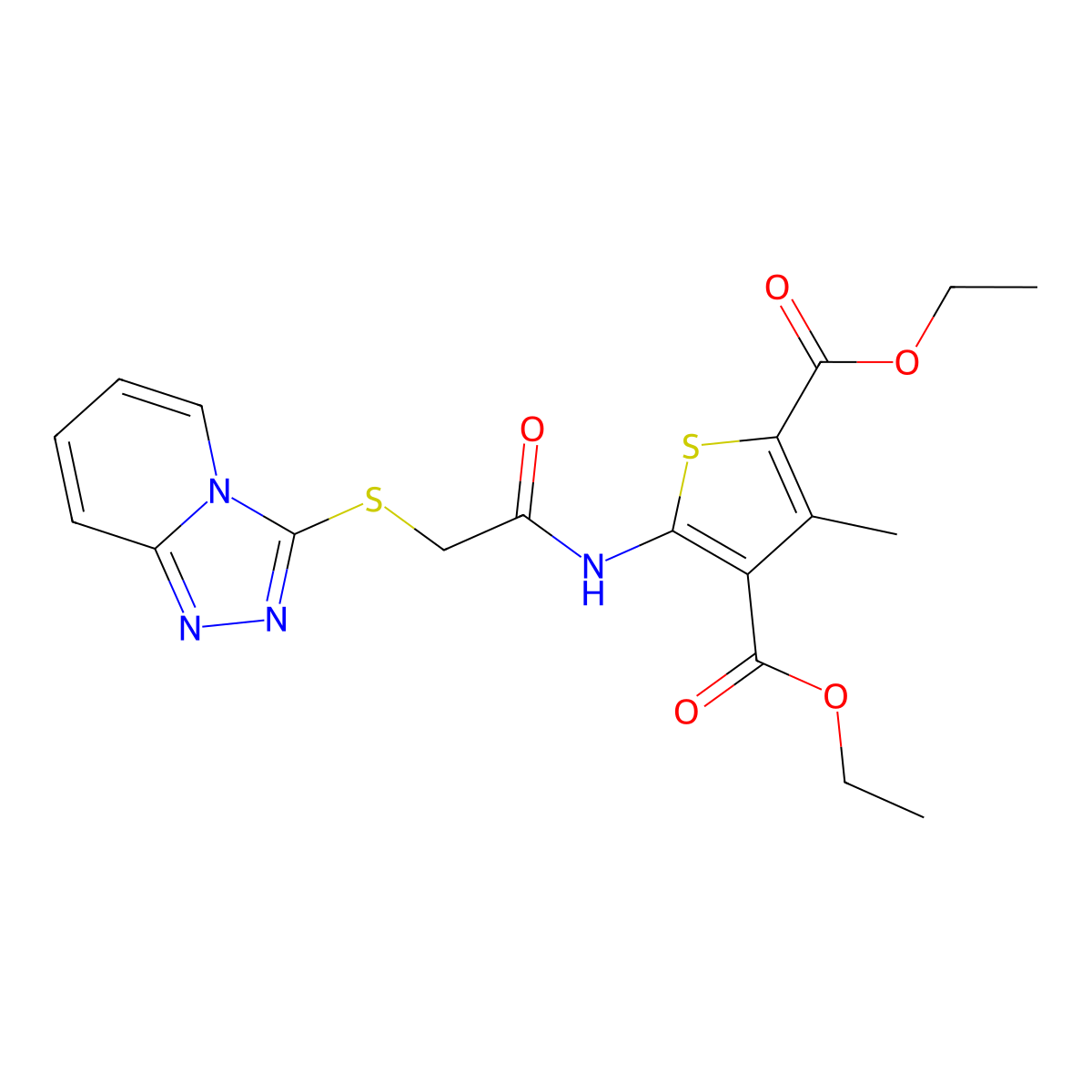 2,4-Diethyl 3-methyl-5-(2-{[1,2,4]triazolo[4,3-a]pyridin-3-ylsulfanyl}acetamido)thiophene-2,4-dicarboxylate molecular structure, CAS 301236-68-0