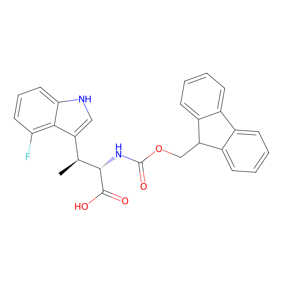 (2S,3S)-2-(9H-fluoren-9-ylmethoxycarbonylamino)-3-(4-fluoro-1H-indol-3-yl)butanoic acid molecular structure, CAS 3012560-42-5