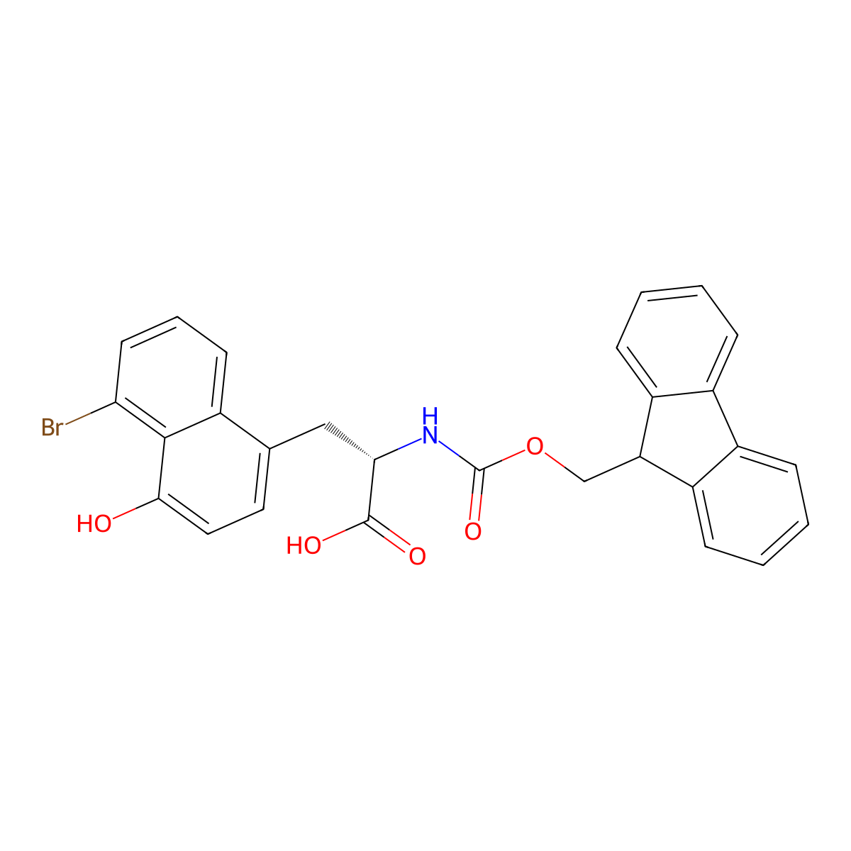 N-alpha-(9-Fluorenylmethyloxycarbonyl)-5-bromo-4-hydroxynaphth-1-ylalanine (Fmoc-L-1Nal(5-Br,4-OH)-OH) molecular structure, CAS 3012560-52-7