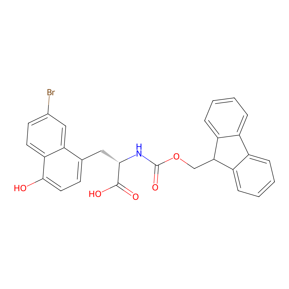 N-alpha-(9-Fluorenylmethyloxycarbonyl)-7-bromo-4-hydroxynaphth-1-ylalanine (Fmoc-L-1Nal(7-Br,4-OH)-OH) molecular structure, CAS 3012560-53-8