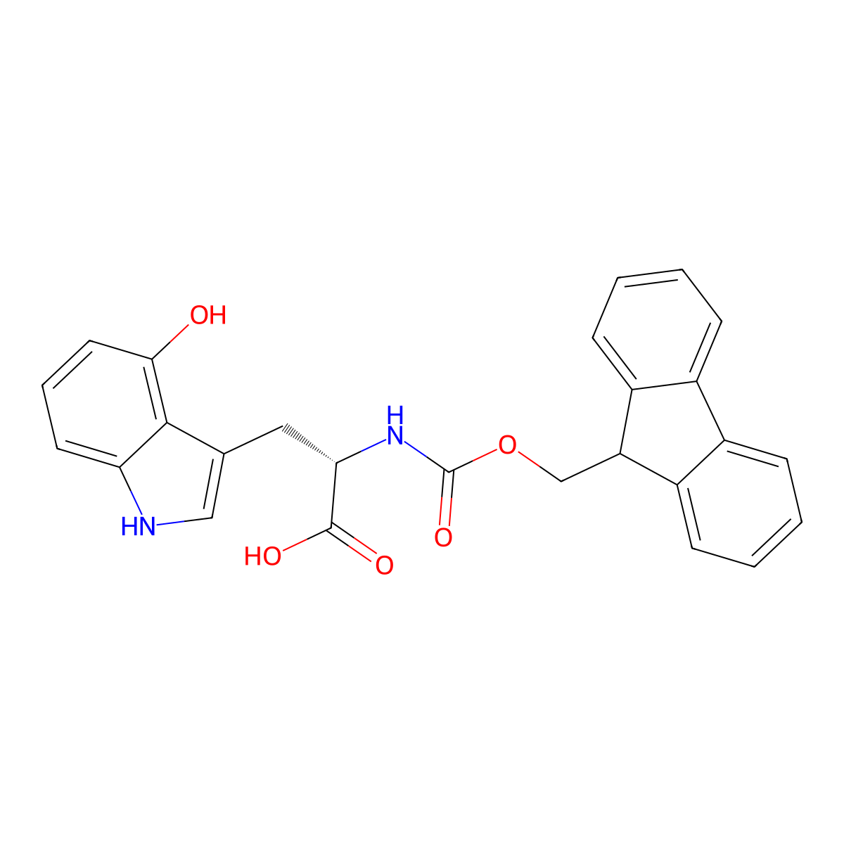 (S)-2-((((9H-fluoren-9-yl)methoxy)carbonyl)amino)-3-(4-hydroxy-1H-indol-3-yl)propanoic acid molecular structure, CAS 3012560-64-1