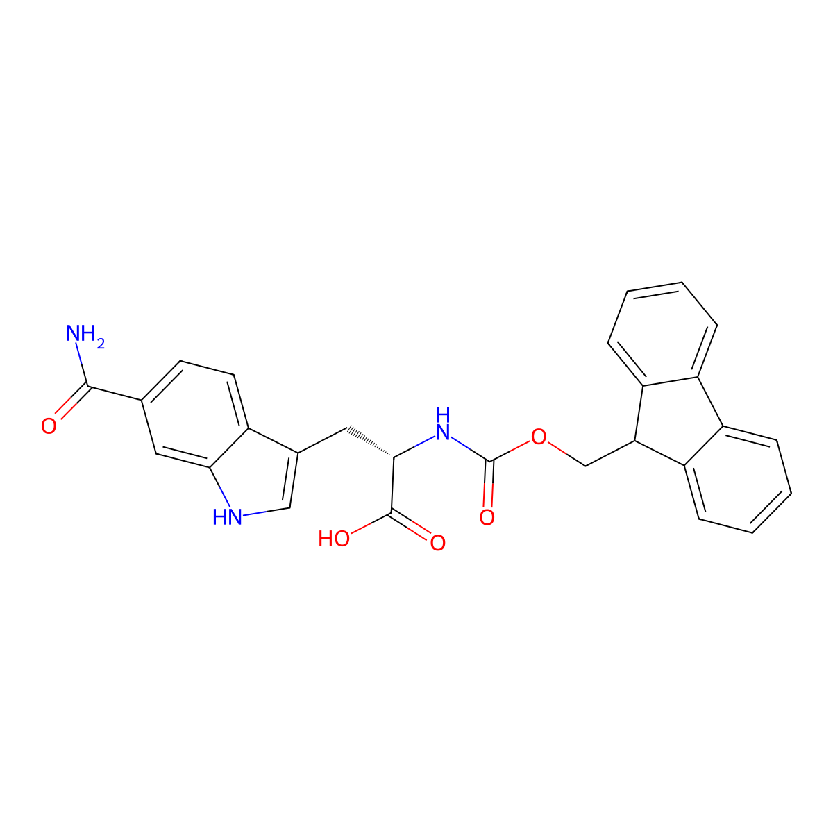 (S)-2-((((9H-Fluoren-9-yl)methoxy)carbonyl)amino)-3-(6-carbamoyl-1H-indol-3-yl)propanoic acid molecular structure, CAS 3012560-77-6