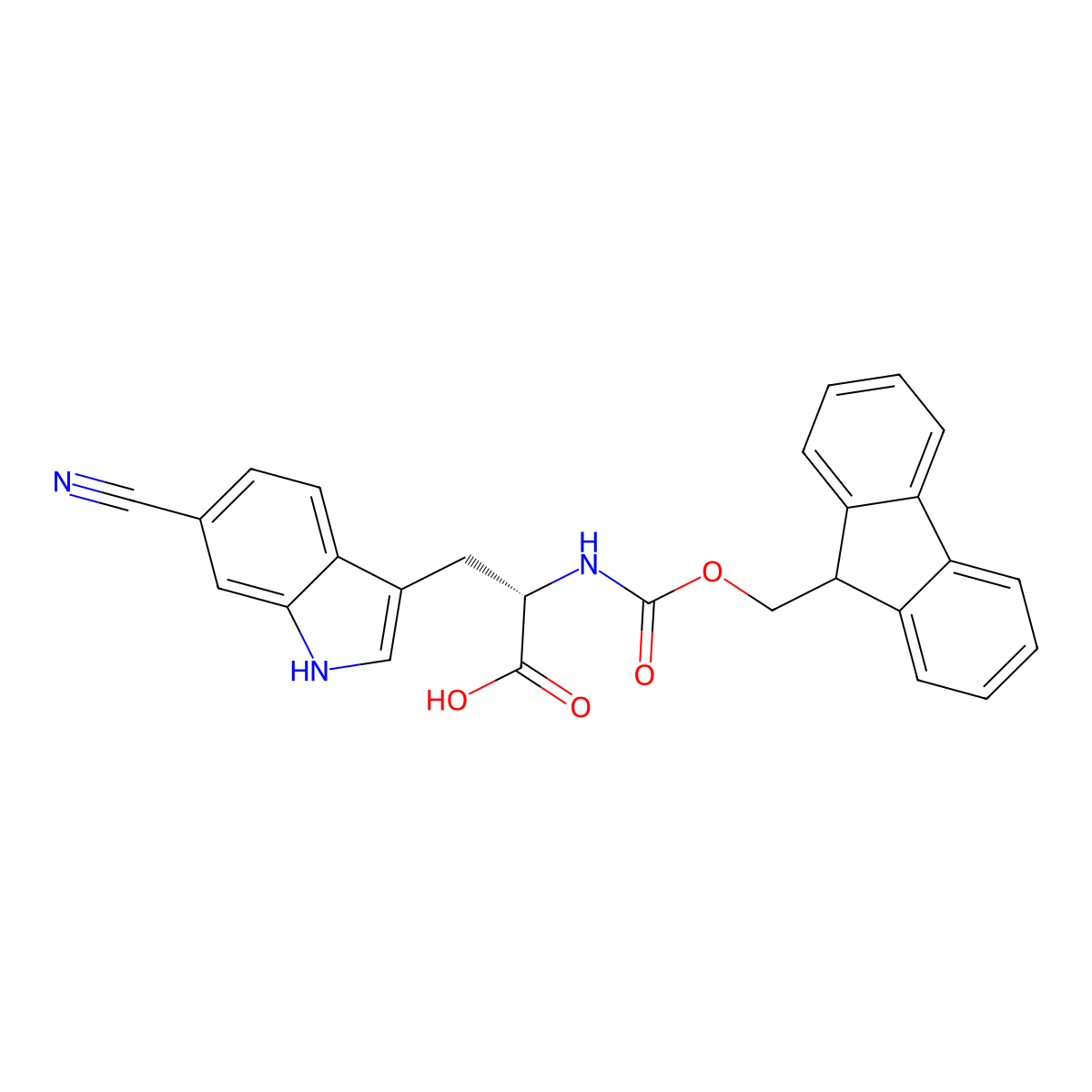 N-alpha-(9-Fluorenylmethyloxycarbonyl)-6-cyano-L-tryptophan (Fmoc-L-Trp(6-CN)-OH) molecular structure, CAS 3012560-80-1