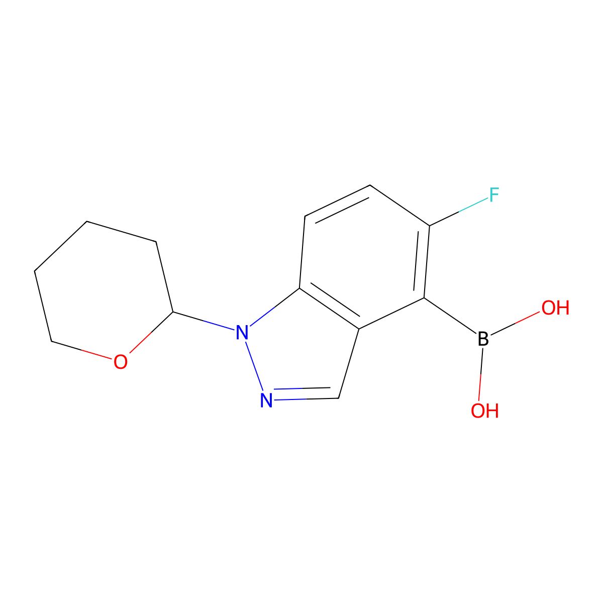 (5-Fluoro-1-tetrahydropyran-2-YL-indazol-4-YL)boronic acid molecular structure, CAS 3012640-39-7