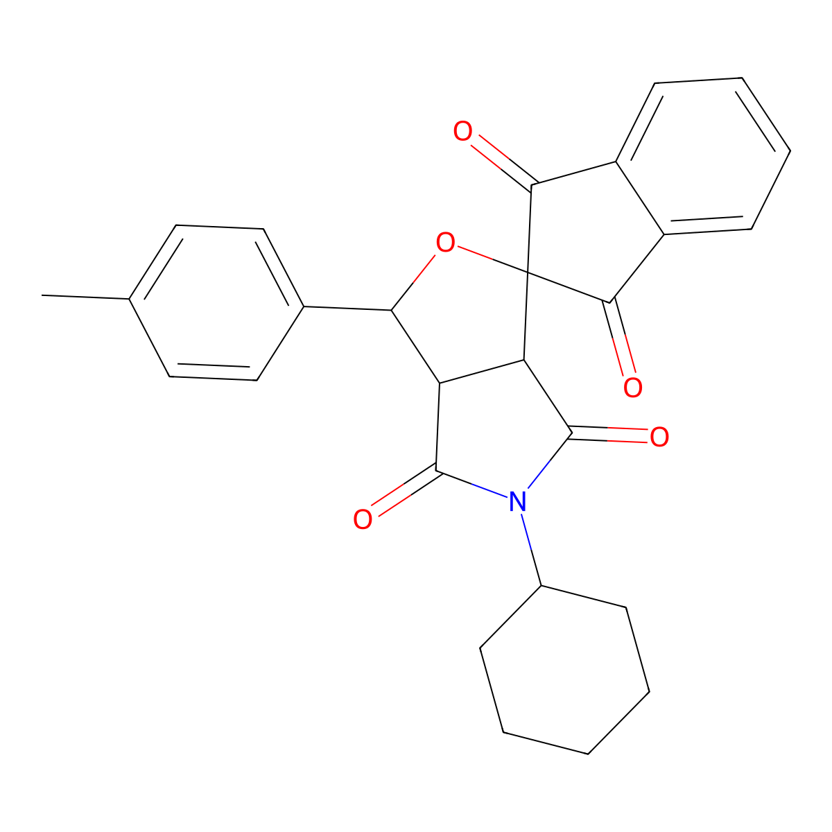 5-cyclohexyl-3-(4-methylphenyl)-3a,6a-dihydrospiro[furo[3,4-c]pyrrole-1,2'-indene]-1',3',4,6(3H,5H)-tetrone molecular structure, CAS 301298-34-0