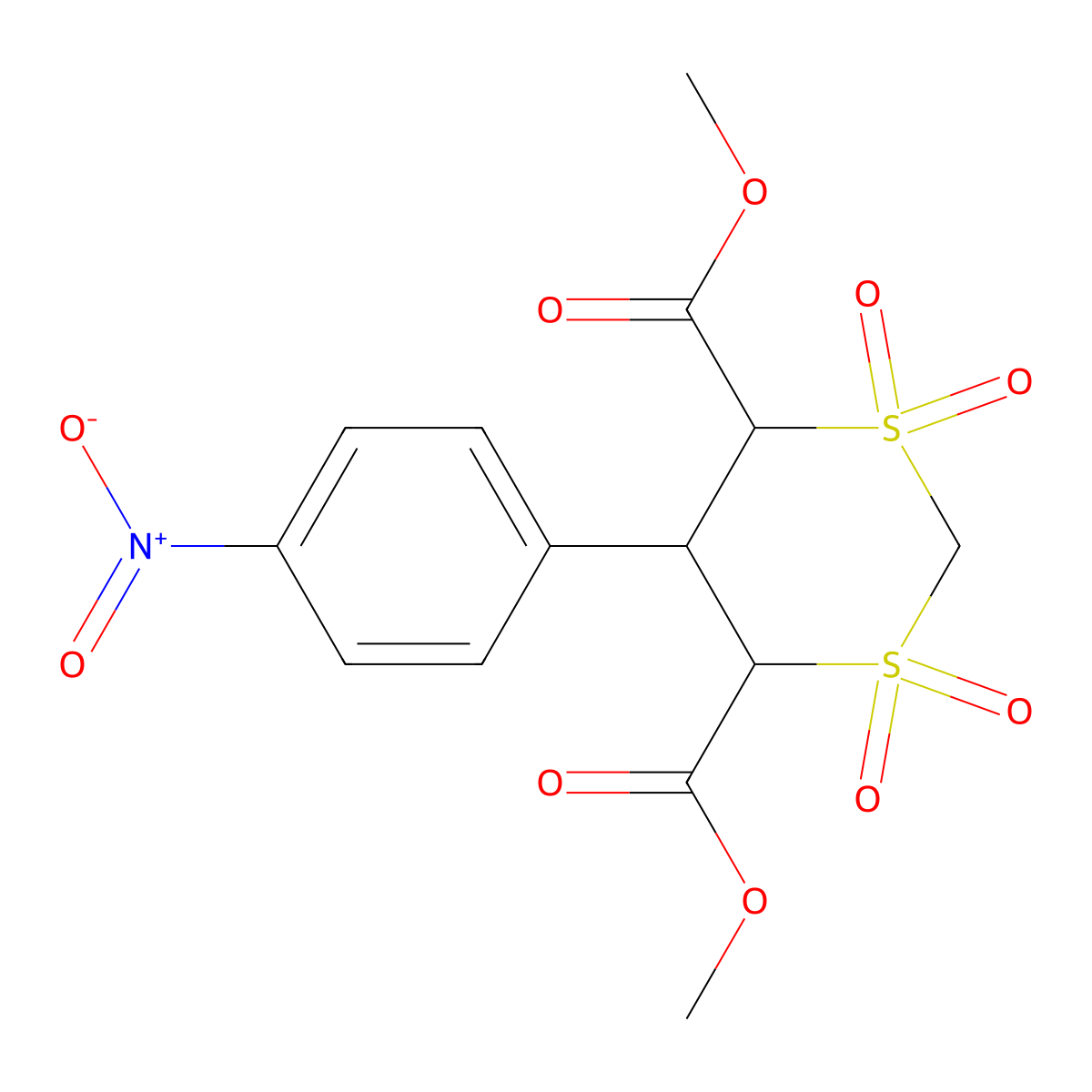 Dimethyl 5-(4-nitrophenyl)-1,3-dithiane-4,6-dicarboxylate 1,1,3,3-tetraoxide molecular structure, CAS 301298-84-0