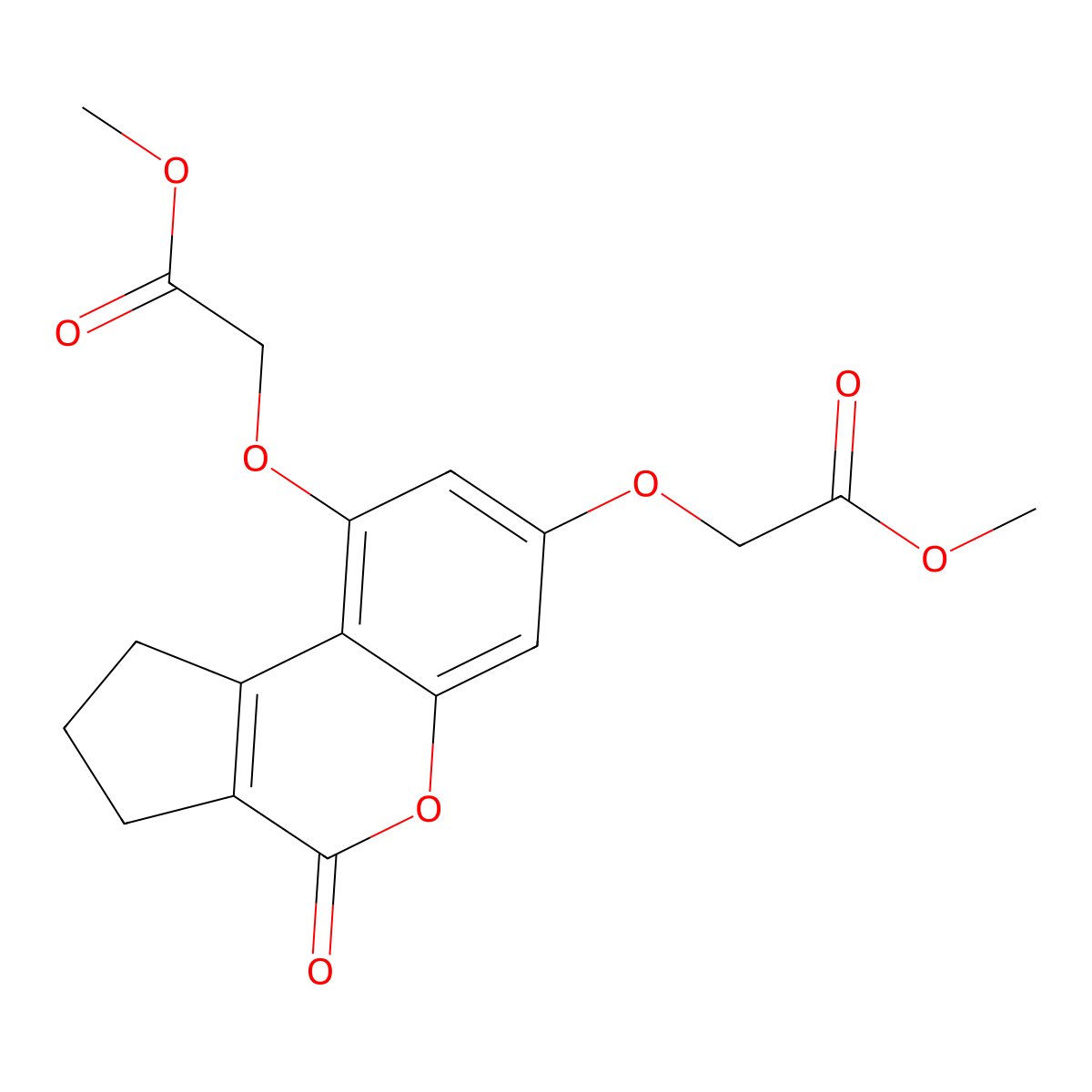 Dimethyl 2,2'-[(4-oxo-1,2,3,4-tetrahydrocyclopenta[c]chromene-7,9-diyl)bis(oxy)]diacetate molecular structure, CAS 301304-69-8
