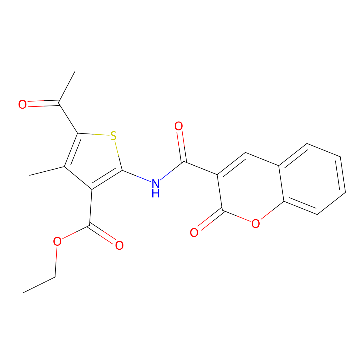 ethyl 5-acetyl-4-methyl-2-{[(2-oxo-2H-chromen-3-yl)carbonyl]amino}thiophene-3-carboxylate molecular structure, CAS 301304-81-4