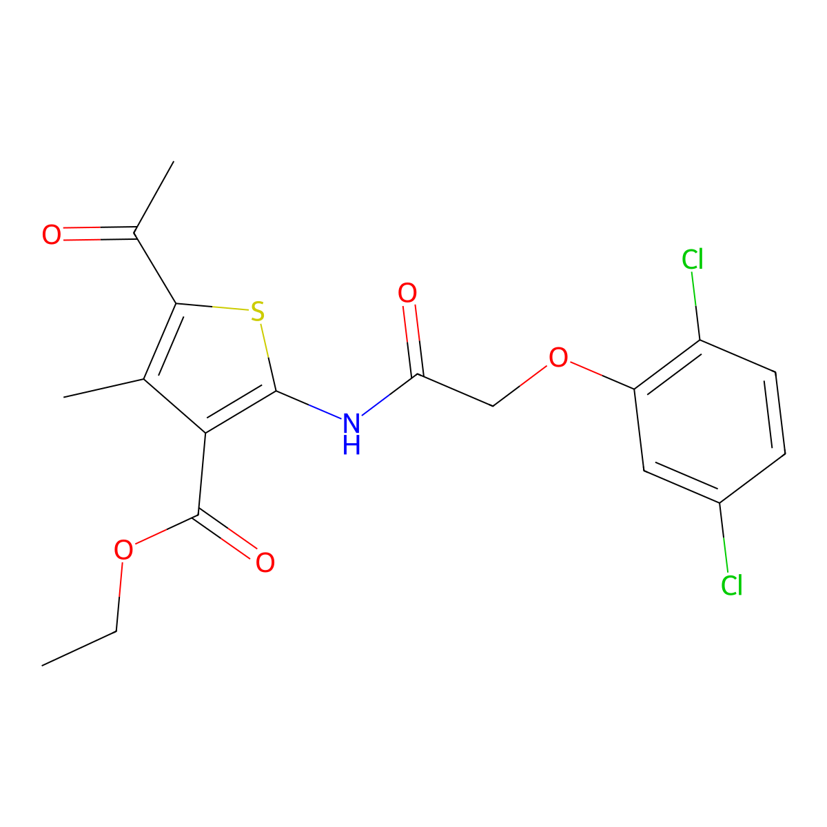 Ethyl 5-acetyl-2-{[(2,5-dichlorophenoxy)acetyl]amino}-4-methylthiophene-3-carboxylate molecular structure, CAS 301304-98-3