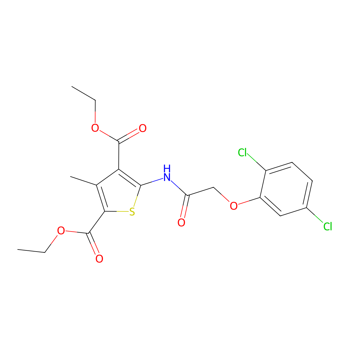Diethyl 5-{[(2,5-dichlorophenoxy)acetyl]amino}-3-methylthiophene-2,4-dicarboxylate molecular structure, CAS 301304-99-4