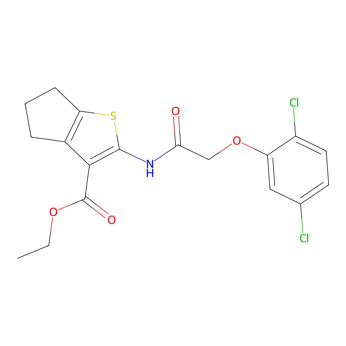 ethyl 2-{[(2,5-dichlorophenoxy)acetyl]amino}-5,6-dihydro-4H-cyclopenta[b]thiophene-3-carboxylate molecular structure, CAS 301305-01-1