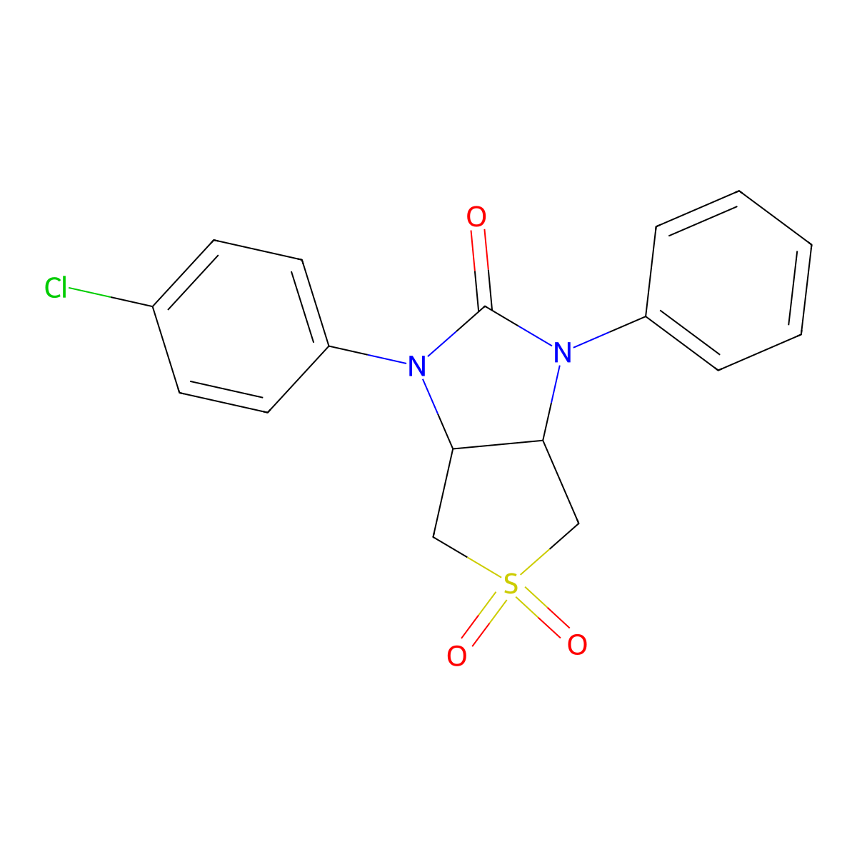 1-(4-chlorophenyl)-3-phenyltetrahydro-1H-thieno[3,4-d]imidazol-2(3H)-one 5,5-dioxide molecular structure, CAS 301305-55-5