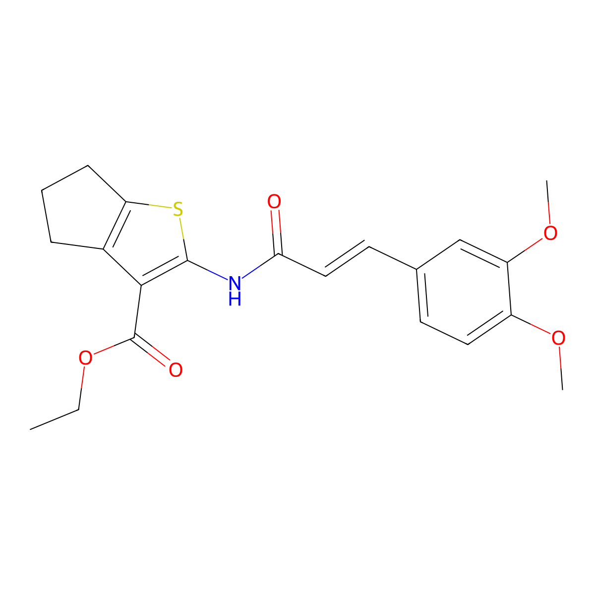 Ethyl 2-[[3-(3,4-dimethoxyphenyl)-1-oxo-2-propen-1-yl]amino]-5,6-dihydro-4H-cyclopenta[b]thiophene-3-carboxylate molecular structure, CAS 301305-74-8