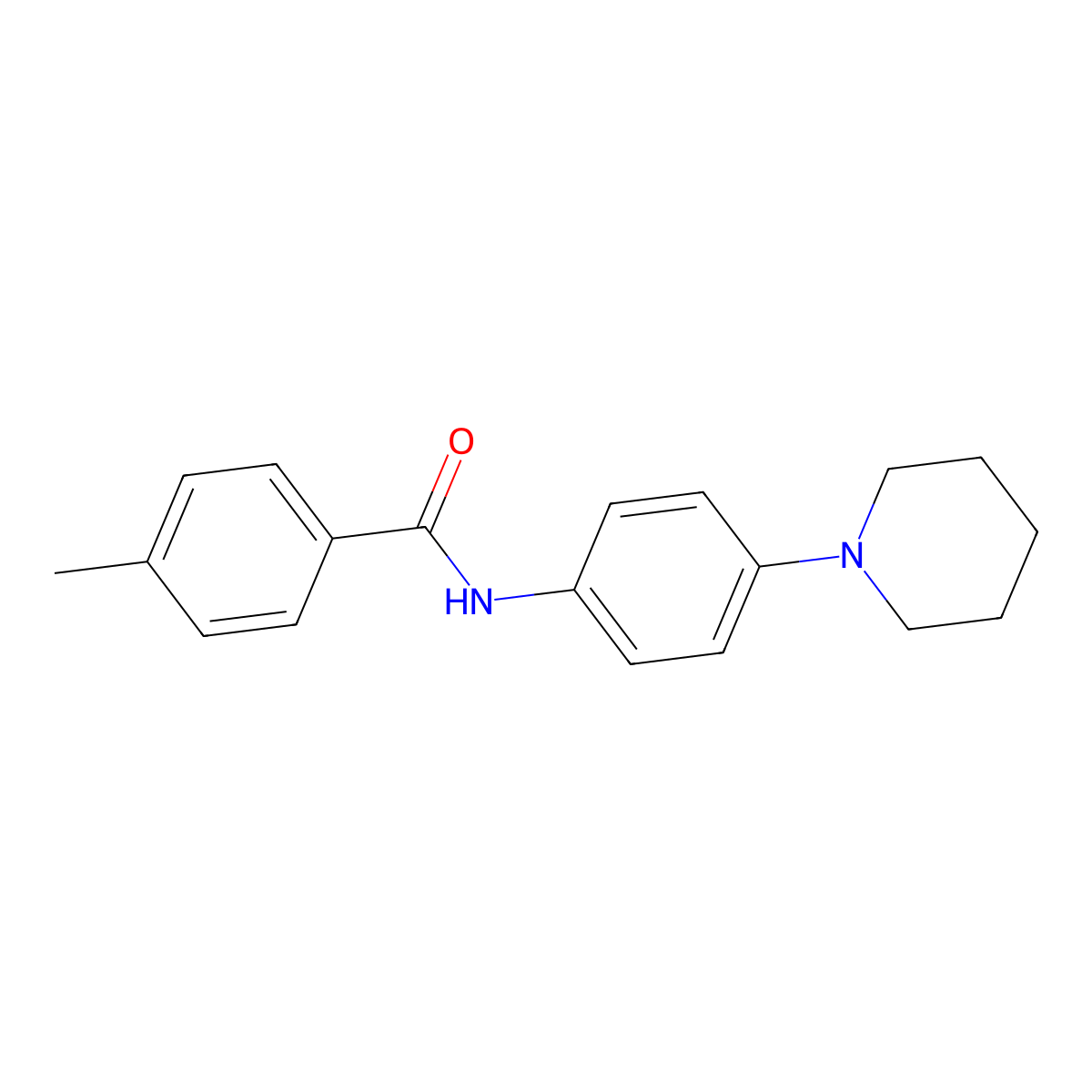 4-methyl-N-(4-(piperidin-1-yl)phenyl)benzamide molecular structure, CAS 301305-80-6