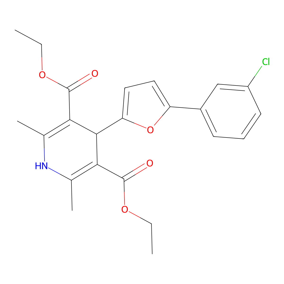 Diethyl 4-[5-(3-chlorophenyl)furan-2-yl]-2,6-dimethyl-1,4-dihydropyridine-3,5-dicarboxylate molecular structure, CAS 301306-00-3