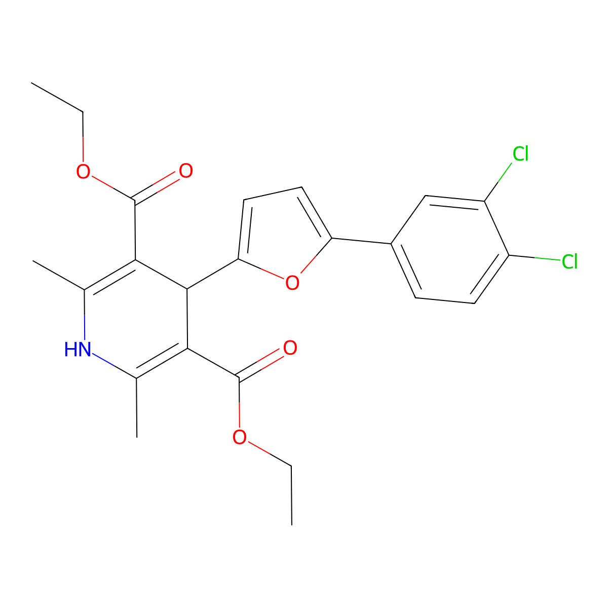 Diethyl 4-[5-(3,4-dichlorophenyl)-2-furyl]-2,6-dimethyl-1,4-dihydro-3,5-pyridinedicarboxylate molecular structure, CAS 301306-01-4