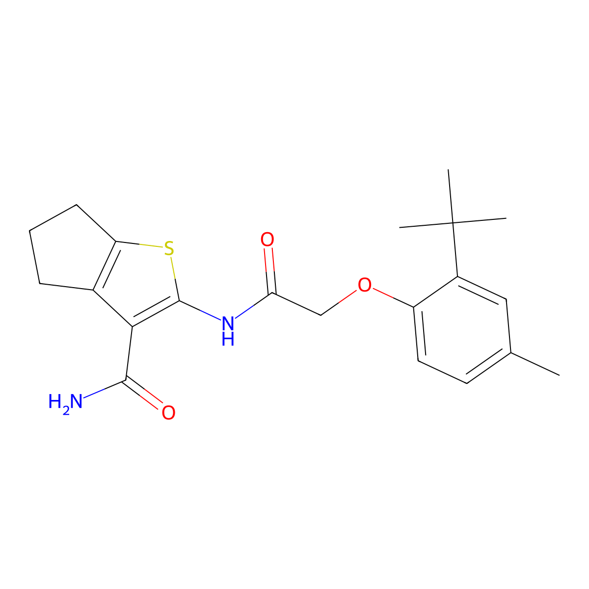 2-[2-(2-Tert-butyl-4-methylphenoxy)acetamido]-4H,5H,6H-cyclopenta[B]thiophene-3-carboxamide molecular structure, CAS 301307-51-7