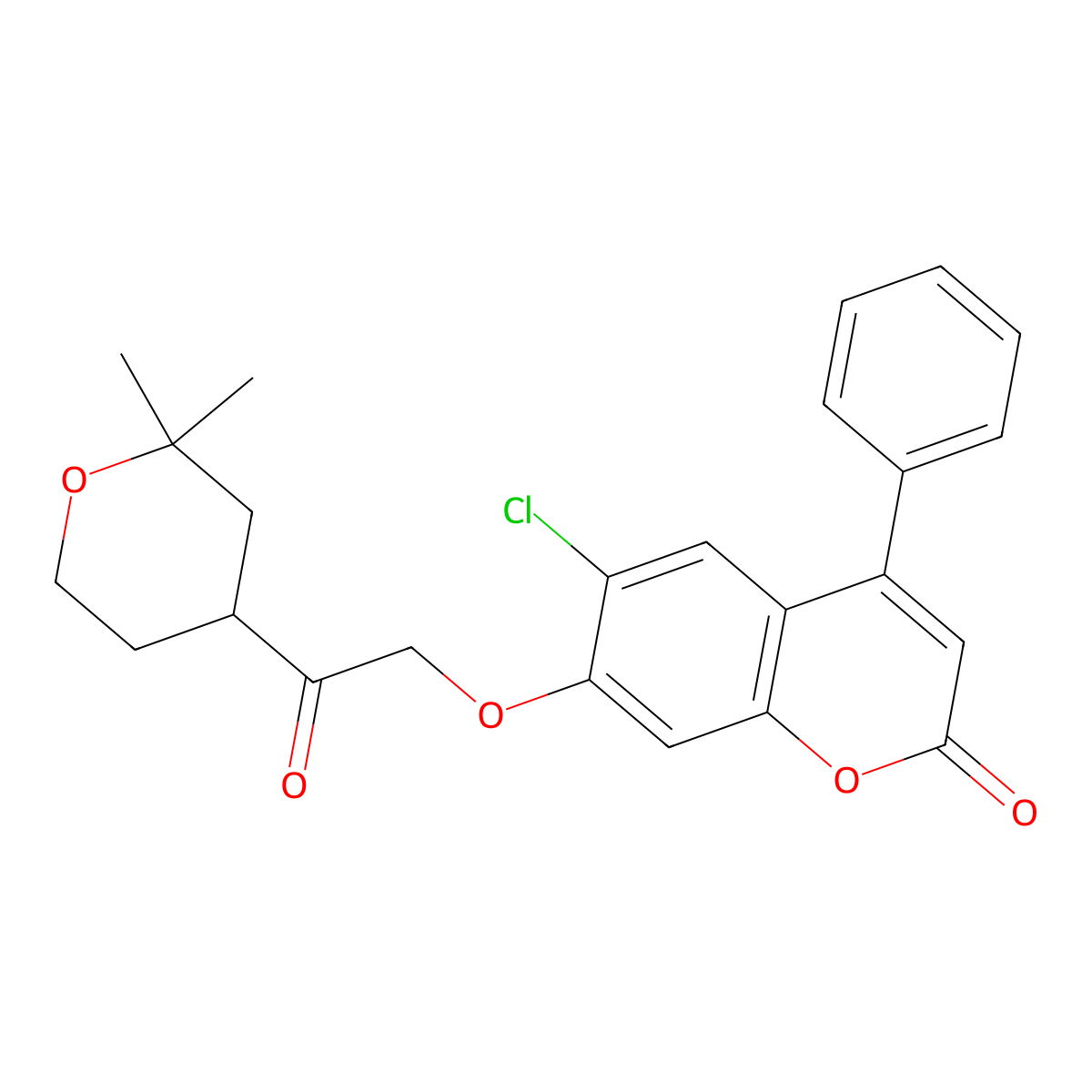 6-chloro-7-[2-(2,2-dimethyltetrahydro-2H-pyran-4-yl)-2-oxoethoxy]-4-phenyl-2H-chromen-2-one molecular structure, CAS 301308-37-2