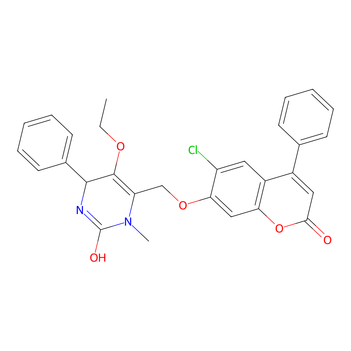 6-chloro-7-[(5-ethoxy-2-hydroxy-3-methyl-6-phenyl-3,6-dihydropyrimidin-4-yl)methoxy]-4-phenyl-2H-chromen-2-one molecular structure, CAS 301308-38-3