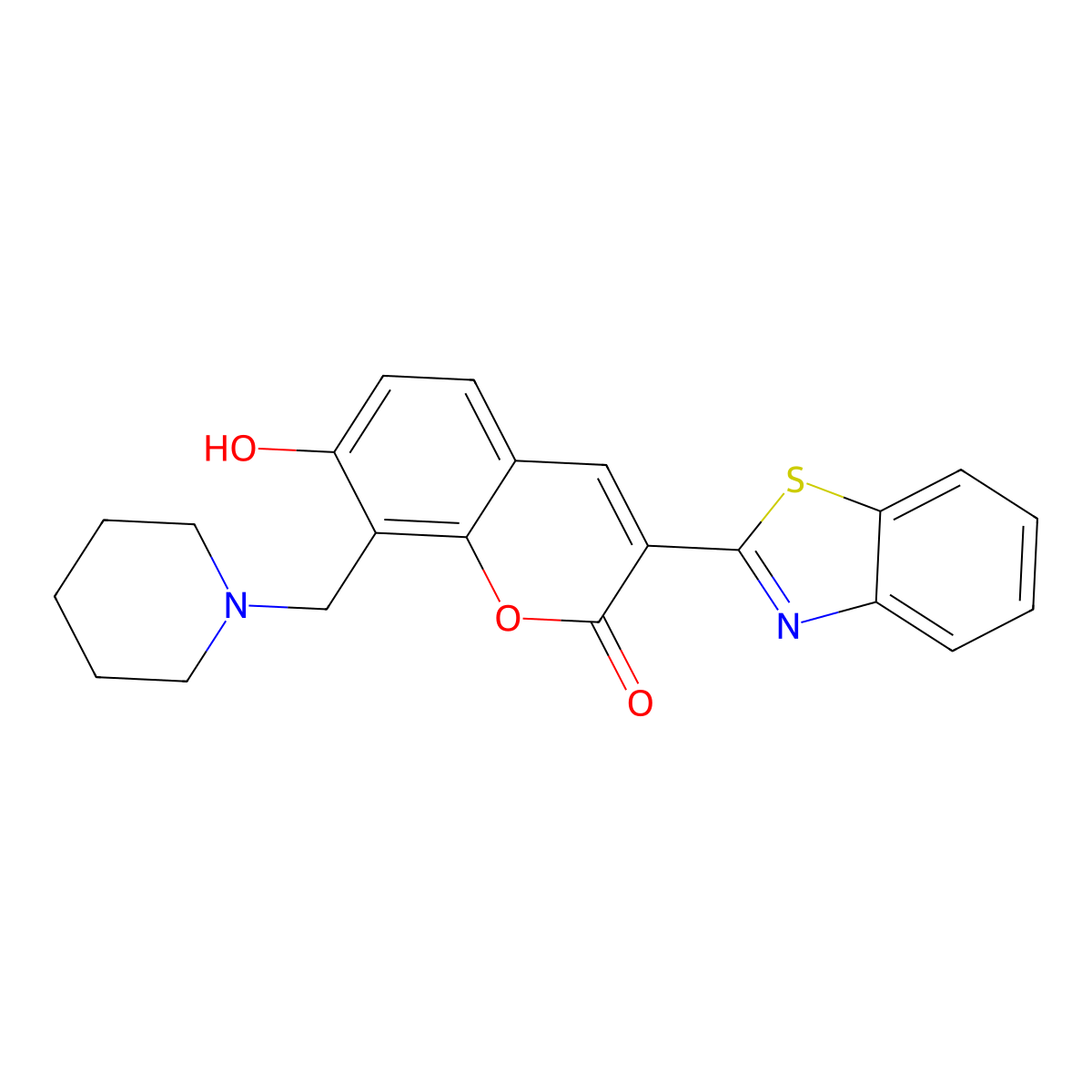 3-(1,3-benzothiazol-2-yl)-7-hydroxy-8-(piperidin-1-ylmethyl)-2H-chromen-2-one molecular structure, CAS 301308-64-5