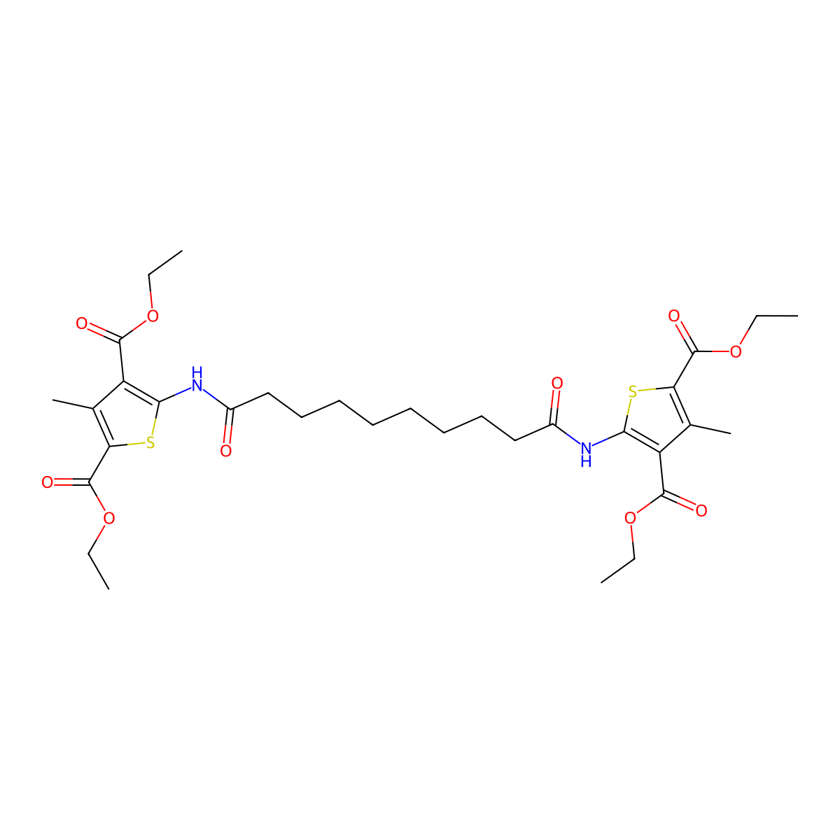 Diethyl 5-[[10-[[3,5-bis(ethoxycarbonyl)-4-methylthiophen-2-yl]amino]-10-oxodecanoyl]amino]-3-methylthiophene-2,4-dicarboxylate molecular structure, CAS 301308-75-8