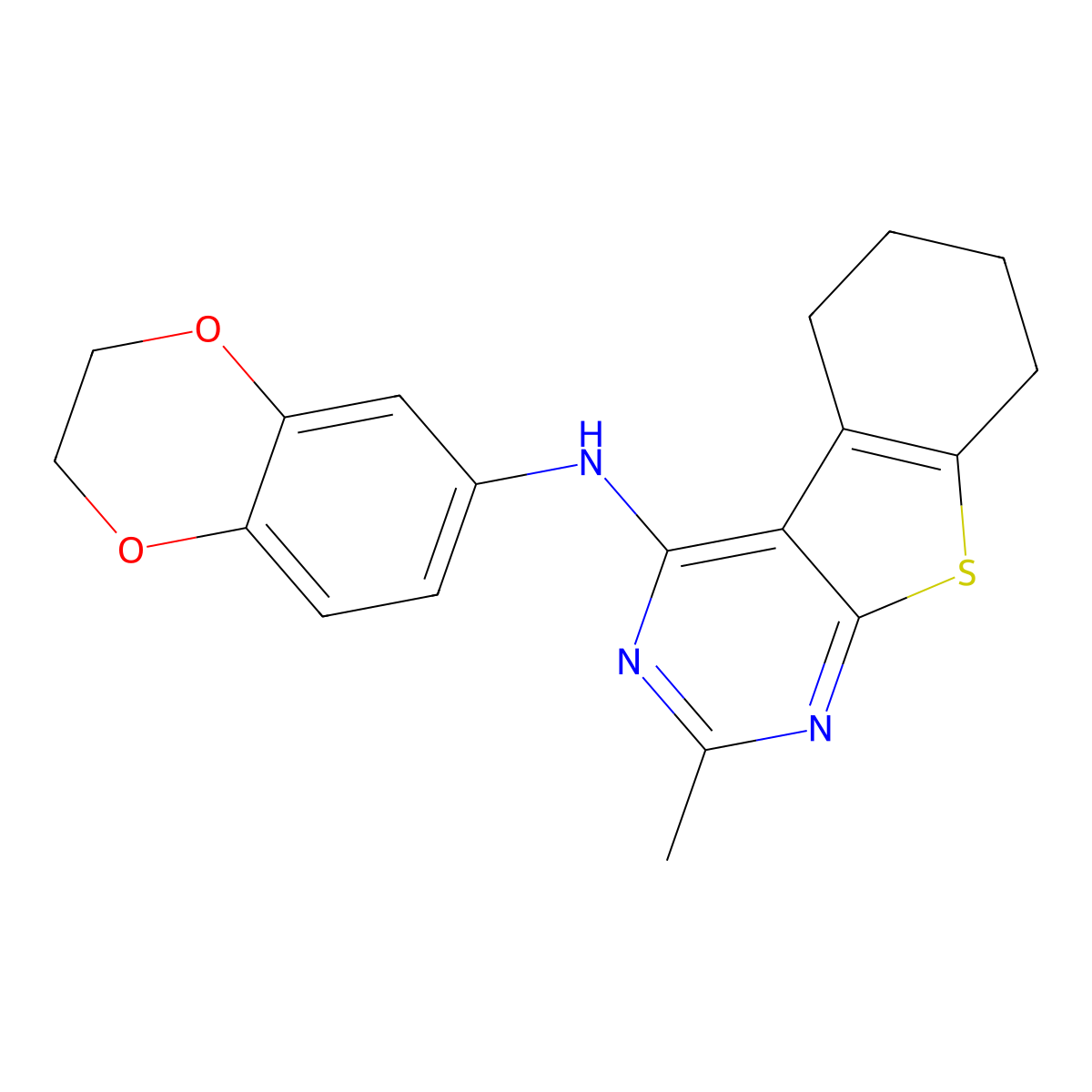 N-(2,3-dihydro-1,4-benzodioxin-6-yl)-2-methyl-5,6,7,8-tetrahydro-[1]benzothiolo[2,3-d]pyrimidin-4-amine molecular structure, CAS 301308-76-9
