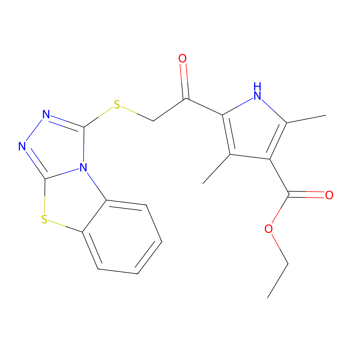 ethyl 2,4-dimethyl-5-(2-{7-thia-2,4,5-triazatricyclo[6.4.0.0^{2,6}]dodeca-1(8),3,5,9,11-pentaen-3-ylsulfanyl}acetyl)-1H-pyrrole-3-carboxylate molecular structure, CAS 301308-83-8