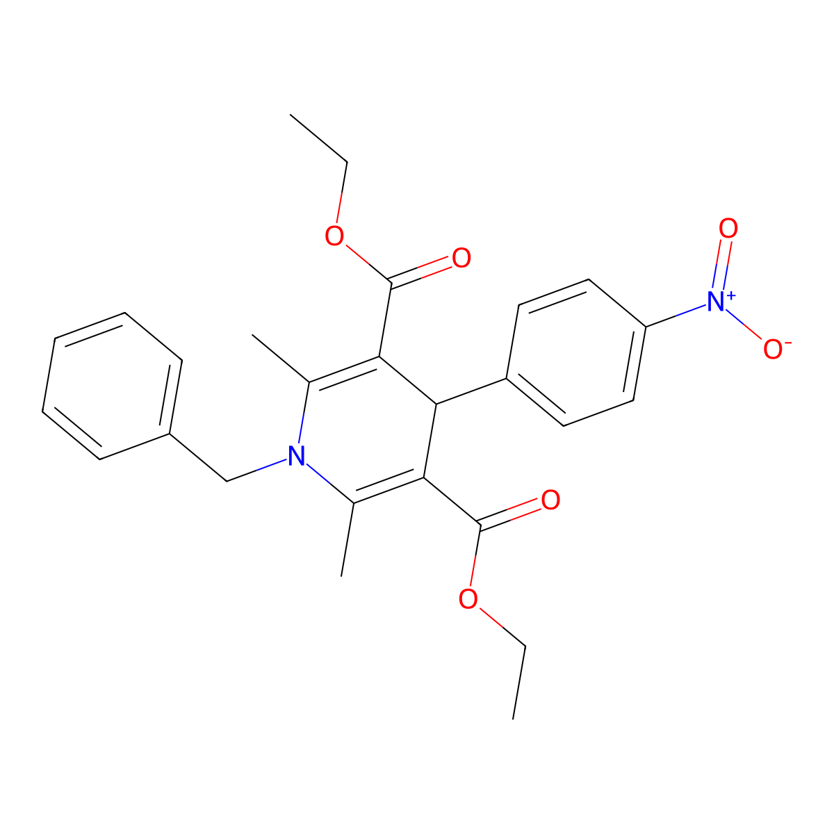 Diethyl 1-benzyl-4-{4-nitrophenyl}-2,6-dimethyl-1,4-dihydro-3,5-pyridinedicarboxylate molecular structure, CAS 30131-53-4